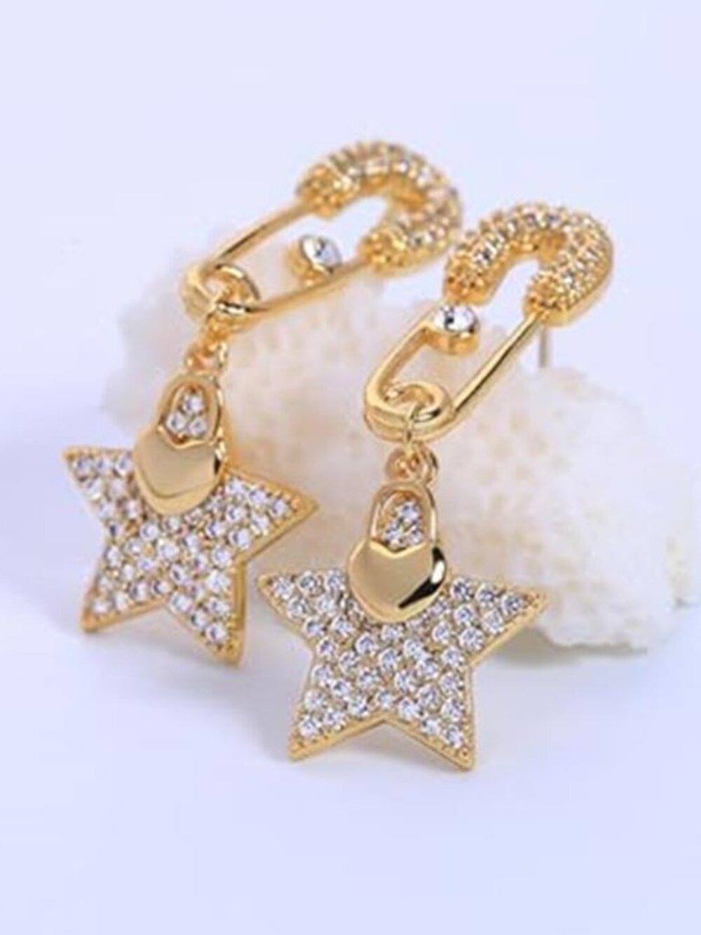 Gold Tassel Fringe Dangle Statement Earrings Star - Picture 5 of 9